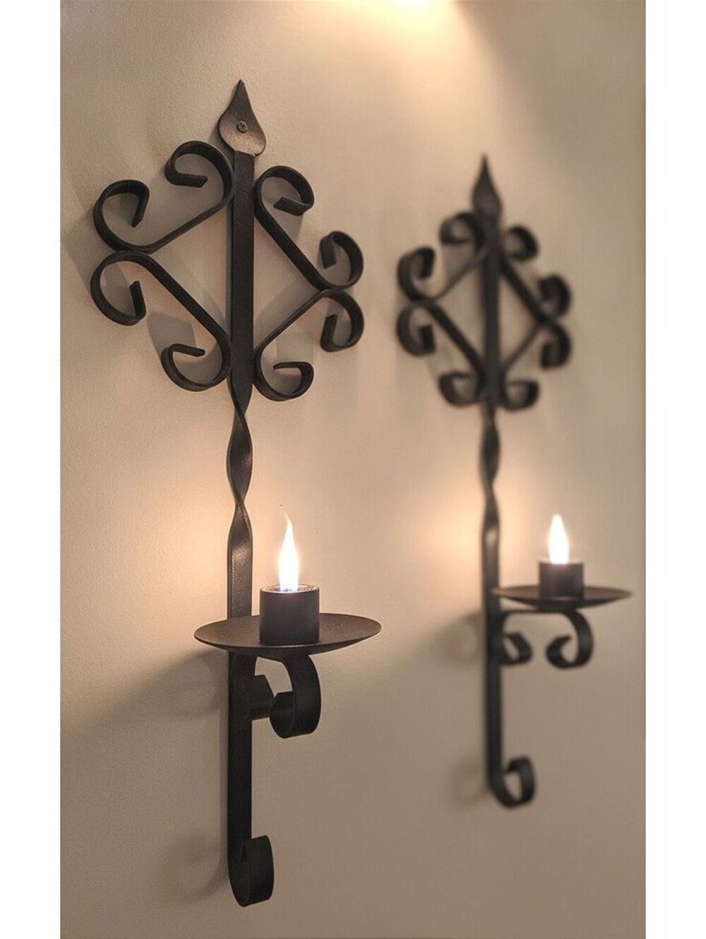 VTG Set of 2 Wrought Iron Metal Gothic Southwest Wall Mount Candle Holders 16"